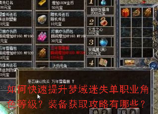 如何快速提升梦域迷失单职业角色等级?装备获取攻略有哪些? 如何快速提升梦域迷失单职业角色等级?装备获取攻略有哪些?
